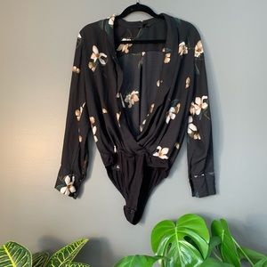 Black Floral Print Dynamite Body Suit